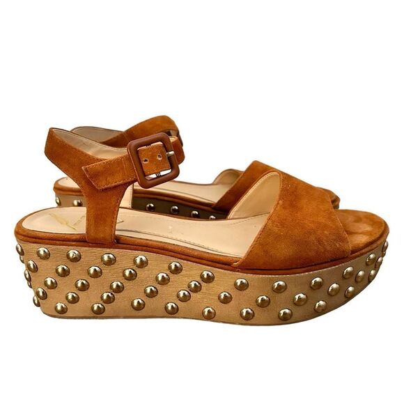 B Brian Atwood Franki Studded Tan Suede Boho Platform Sandals - Picture 4 of 10